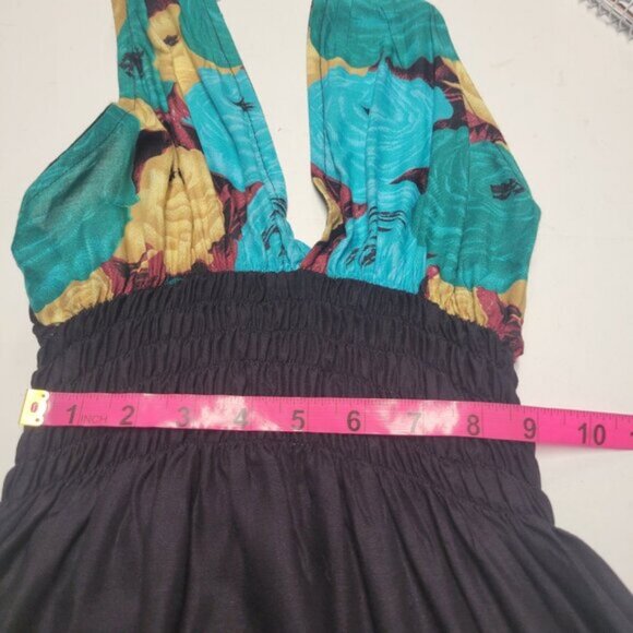 Halter Colorful Dress Summer Halter Dress in Blue, Green and Tan Floral Print - Picture 6 of 15